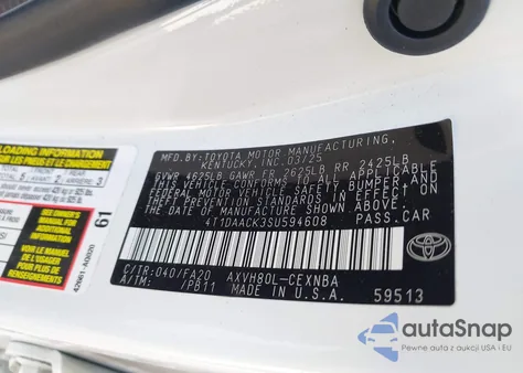 2025 Toyota Camry Le из США, поврежденный, VIN 4T1DAACK3SU594608